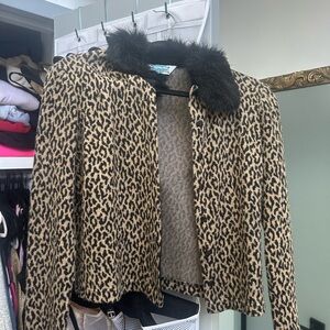 Hourglass Vintage Leopard Print Faux Fur Collar Jacket